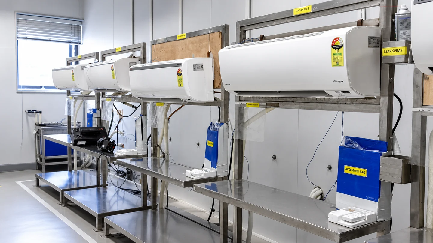 Split air conditioners installed on Techtiq performance test stations