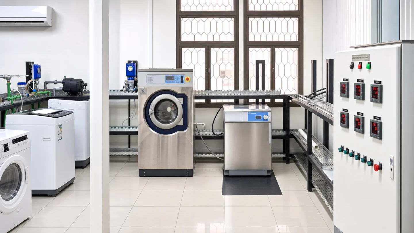 Tumble dryer performance test station with automated control equipment
